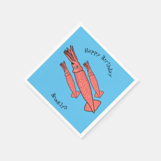 Rosa-Happy-Tintenfisch-Cartoon-Abbildung Serviette (Ecke)