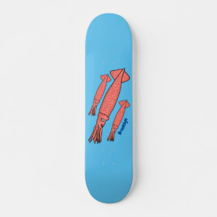 Rosa-Happy-Tintenfisch-Cartoon-Abbildung Skateboard