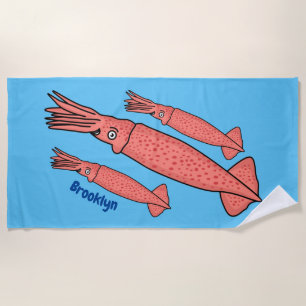 Rosa-Happy-Tintenfisch-Cartoon-Abbildung Strandtuch