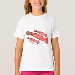 Rosa-Happy-Tintenfisch-Cartoon-Abbildung T-Shirt