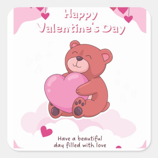 Rosa-Happy-Valentinstag Quadratischer Aufkleber (Vorderseite)