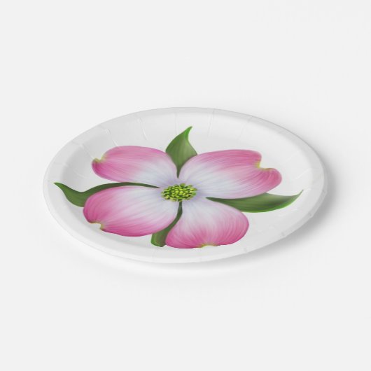 Rosa Hartriegel-Blumen-Teller Pappteller (Schrägansicht)