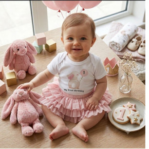 Rosa Häschen Mein Erstes Geburtstags-Baby-Body   S Baby Strampler