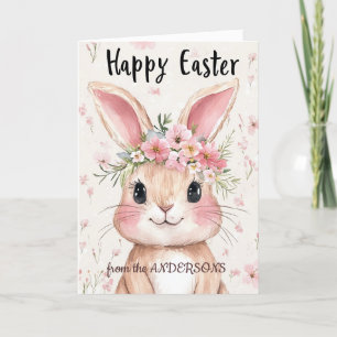 Rosa Hase und Blume Feiertagskarte