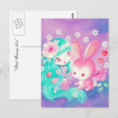 Rosa Hasenliebe Postkarte (Vorne/Hinten)