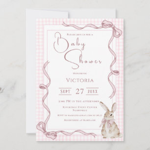 Rosa Hasenschleife Vintage-Baby-Party Einladung