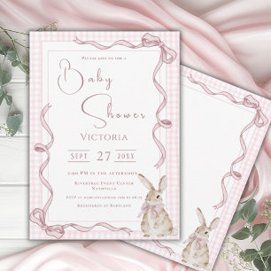 Rosa Hasenschleife Vintage-Baby-Party Einladung