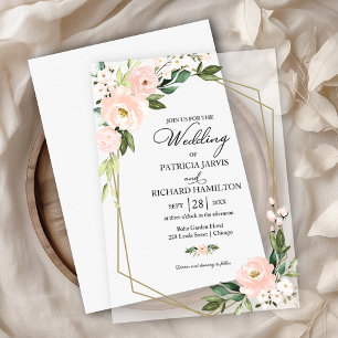 Rosa Hauch Blumen Geometrische Hochzeit Pergament Einladungen