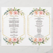 Rosa Hauch-Blumen Goldrahmen Hochzeitsprogramm (Hinten)