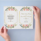 Rosa Hauch-Blumen Goldrahmen Hochzeitsprogramm (Hand)