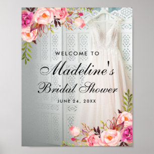 Rosa Hauch Blumen Hochzeit Begrüßung Poster