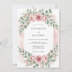 Rosa Hauch Botanische Romanze Hochzeit Einladung