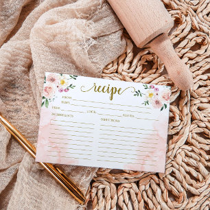 Rosa Hauch Floral Gold Hochzeitsdusche Rezeptkarte Einladung