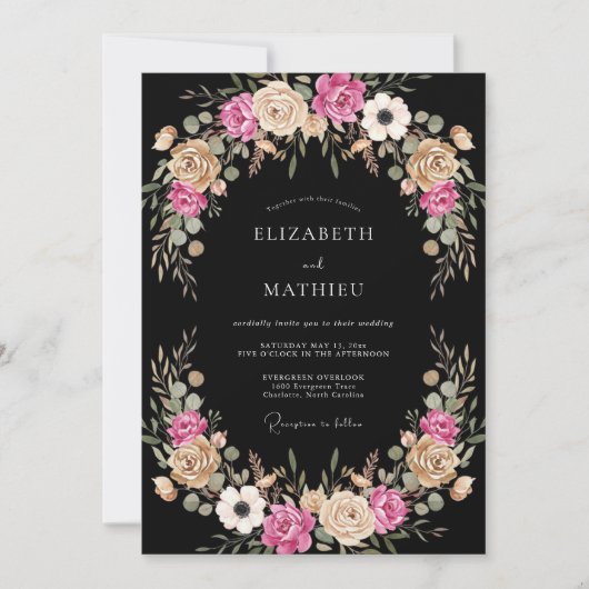 Rosa Hauch Florale Hochzeit Einladung (Vorderseite)