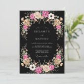 Rosa Hauch Florale Hochzeit Einladung (Stehend Vorderseite)