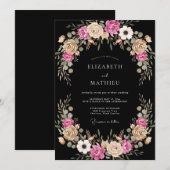 Rosa Hauch Florale Hochzeit Einladung (Vorne/Hinten)