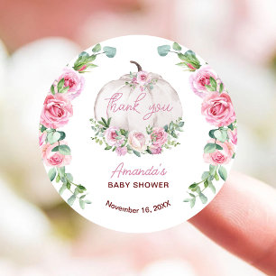 Rosa Hauch Florale Kleine Kürbis-Baby-Party Runder Aufkleber