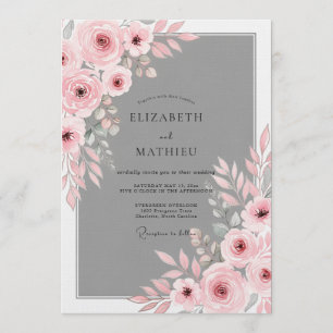 Rosa Hauch Florale Romantische Hochzeit Einladung