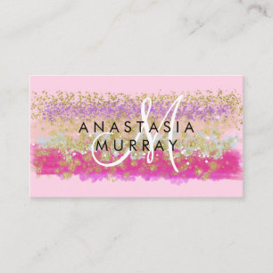 Rosa Hauch & Gold Glitter Farbiges Weiß Monogramm Visitenkarte