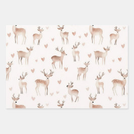 Rosa Hauch Herz Creme Hirsch Weihnachten Geschenkpapier Set