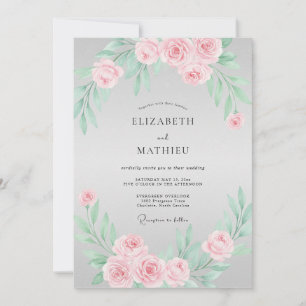 Rosa Hauch Hochzeit mit floraler Romantik Einladung