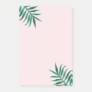 Rosa Hauch mit grünen Wasserfarben-Palmblättern Post-it Klebezettel