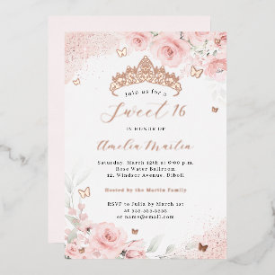 Rosa Hauch Roségold Schmetterling Sweet 16 Folieneinladung