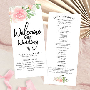 Rosa Hauch Rosen Florale Aquarell-Hochzeitsprogram