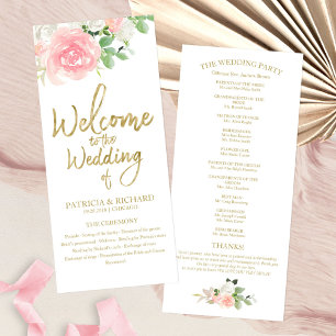 Rosa Hauch Rosen Florales Gold Hochzeitsprogramm