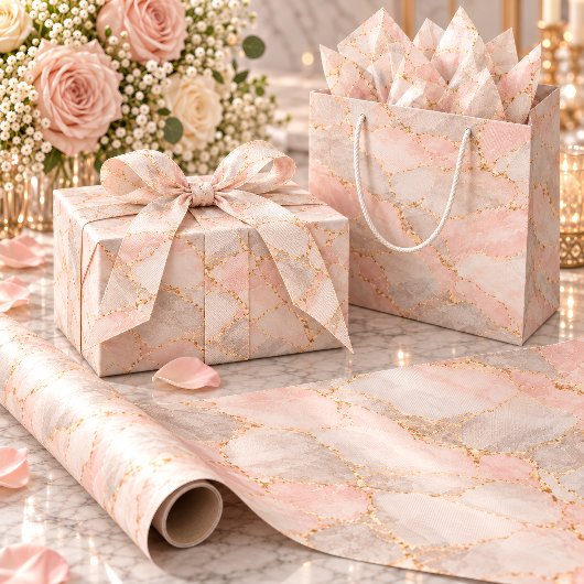 Rosa Hauch & Silber Kintsugi Geschenkpapier