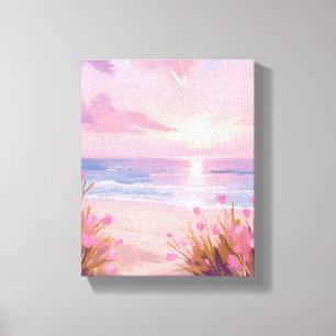 Rosa Hauch Strand Sonnenuntergang Pastell Wasserfa Leinwanddruck