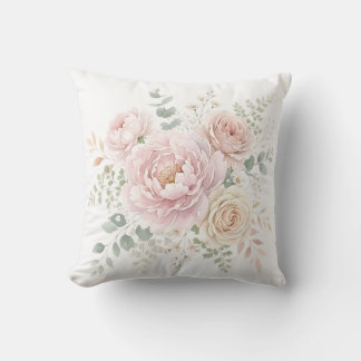 Rosa Hauch und Champagner-Wasserfarben-Blumenstrau Kissen