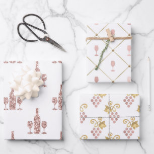 Rosa Hauch und Gold Paris Vin Rosé Geschenkpapier Set