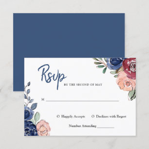 Rosa Hauch und Marine Wasserfarben Blumen   Hochze Einladung