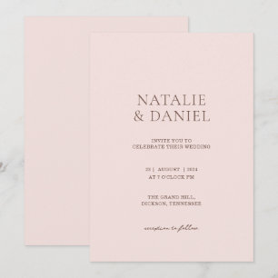Rosa Hauch und warmer Brauner Chic-Hochzeit Einladung