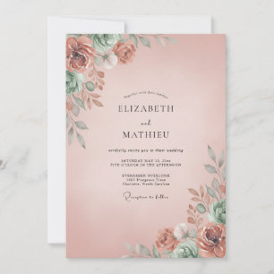 Rosa Hauch Verfeinerte Romantische Hochzeit Einladung