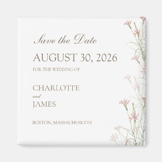 Rosa Hauch-Wildblumen-Hochzeit-Save-the-Date Magnet (Vorne)