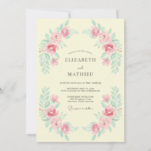 Rosa Hauch zarte Vintage-Hochzeit Einladung