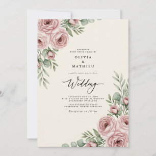 Rosa Hauch zartes botanisches Hochzeitsdesign Einladung