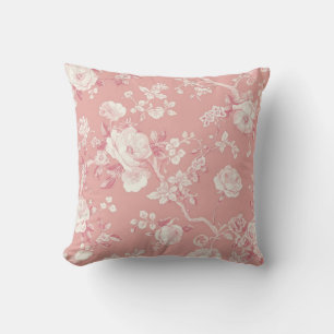 Rosa Hauchdünnes Vintage-Rosen-Toile-Blumenmuster Kissen