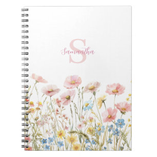 Rosa Hauchende Wildblumen-Wasserfarben-Monogramm-N Notizblock