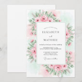Rosa Hauchgrüner Frühlingshochzeit Einladung (Vorne/Hinten)
