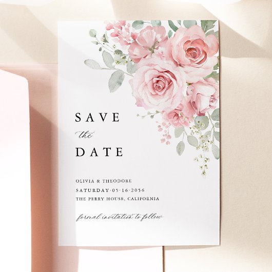 Rosa Hauchige Rosen-Hochzeit Save The Date