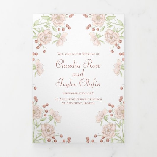 Rosa Hauchrosa Hochzeitsprogramme Dreifach-gefaltete Programmkarte (Cover)