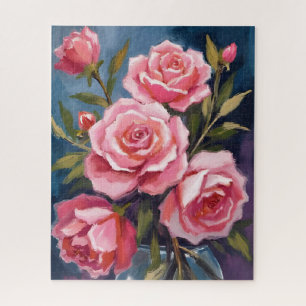 Rosa Hauchrosa Rosenstrauß Gemalt Puzzle