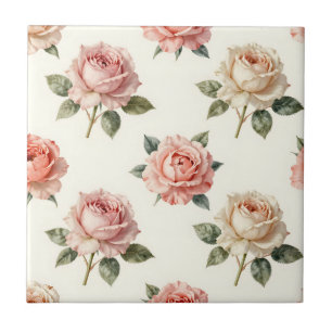 Rosa Hauchrosa Vintage-Blumenmuster Fliese