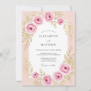 Rosa Hauchzarte Rosenhochzeit Einladung