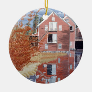 Rosa Haus im Herbst Keramik Ornament