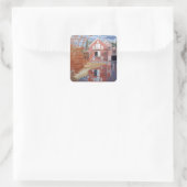 Rosa Haus im Herbst Quadratischer Aufkleber (Tasche)