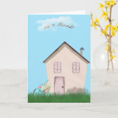 Rosa Haus mit Fahrrad und Katze für neue Zuhause Karte (Gelbe Blume)